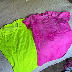 Lululemon Athletica Pink and Yellow Short Sleeve Tees